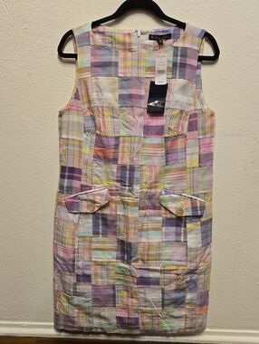 NWT, Brooks Brothers Madras Patchwork Shift Dress, Cotton Pockets, Size 8, As Is